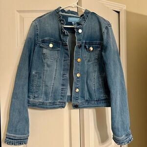Draper James Blue Denim Jacket with Ruffle Trim